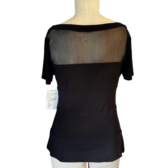 NWT Frank Lyman Designs Short Sleeve Mesh Front Boat Neck Black Top Sz 10 - Picture 2 of 11